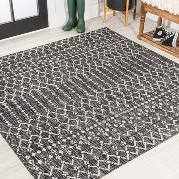 Ourika Moroccan Geometric Textured Weave Indoor/outdoor Square Rug